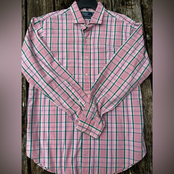 Polo By Ralph Lauren Long Sleeve Button Down Pink & Green Estate Sport L Shirt - Picture 3 of 5